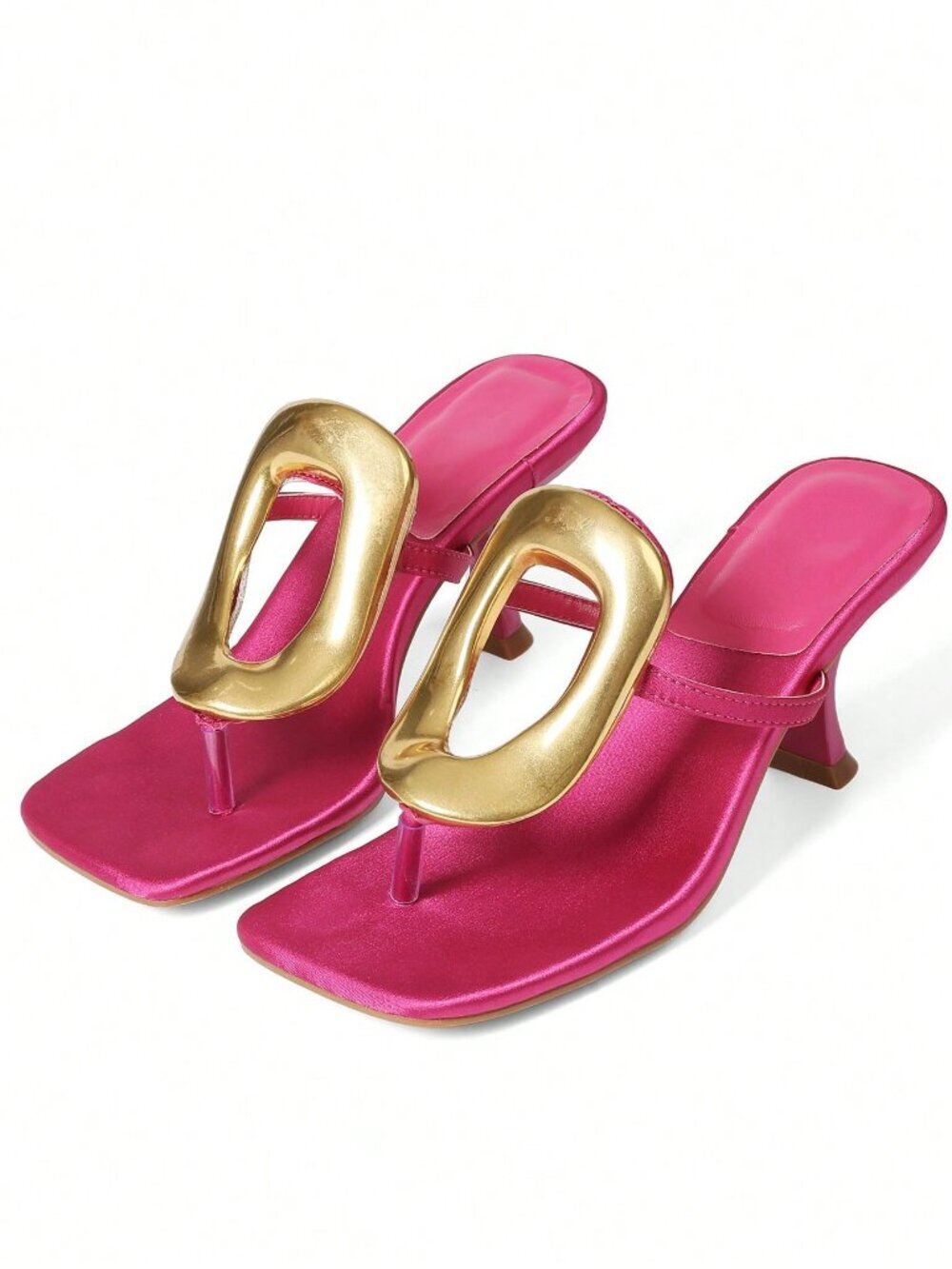 Hot Pink Elegant Women's Flip Flops Kitten Heels Square Toe Dress Shoes - Picture 2 of 6